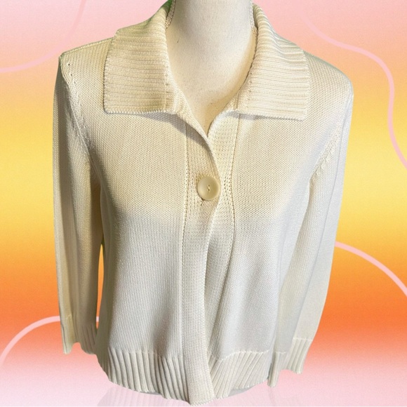 Talbot’s Cream Made in Italy Cotton-Blend Single-Button Collared Cardigan Size M - Picture 13 of 14